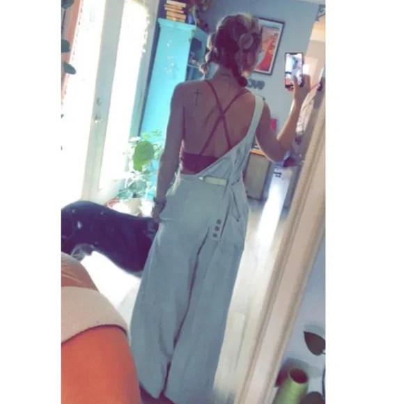 Free People Sun Drenched Overalls Black Sleeveless Jumpsuit Button Details S NWT - Picture 11 of 13
